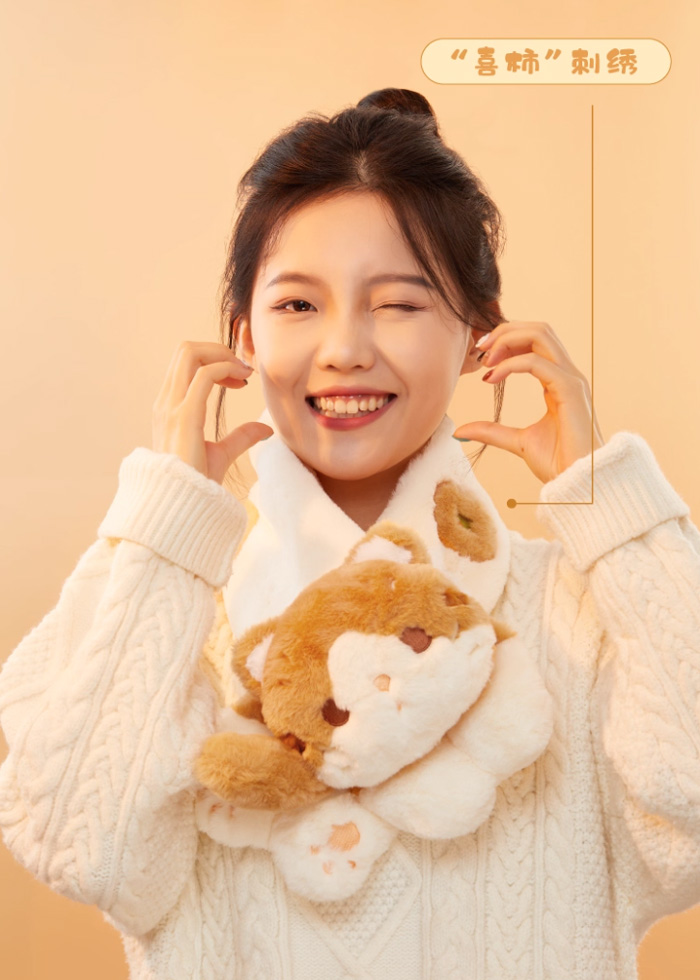 事事如意猫毛绒围巾 卡通可爱圣诞新年礼物