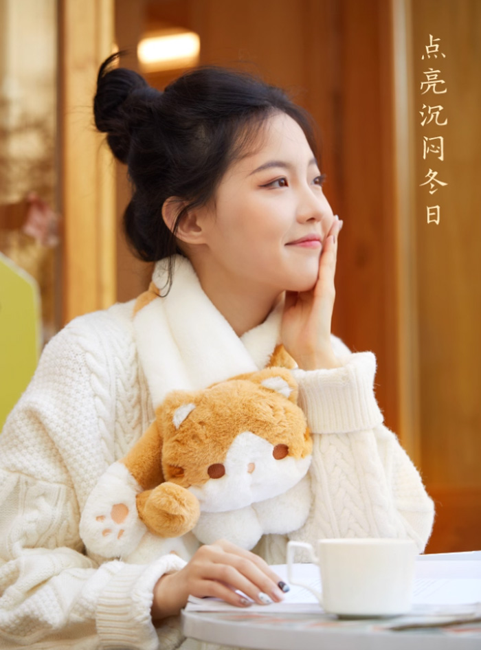 事事如意猫毛绒围巾 卡通可爱圣诞新年礼物