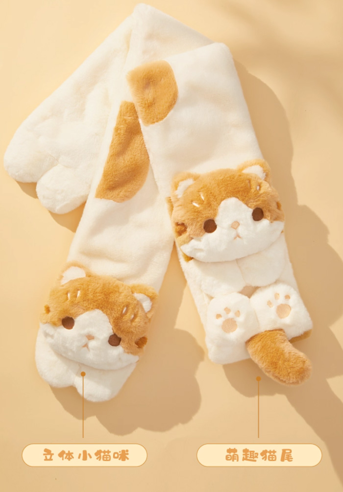 事事如意猫毛绒围巾 卡通可爱圣诞新年礼物