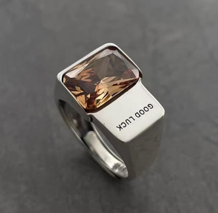 方形焦糖锆石戒指 小众复古领针食指戒