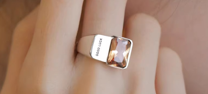 方形焦糖锆石戒指 小众复古领针食指戒