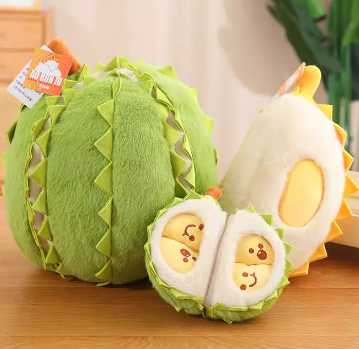 可剥榴莲毛绒玩具 创意解压可拆卸玩偶抱枕 