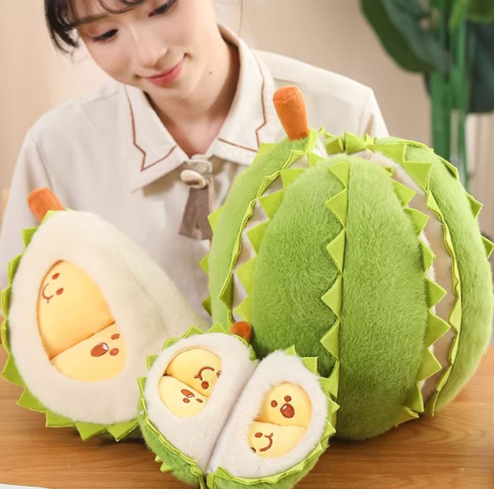 可剥榴莲毛绒玩具 创意解压可拆卸玩偶抱枕 