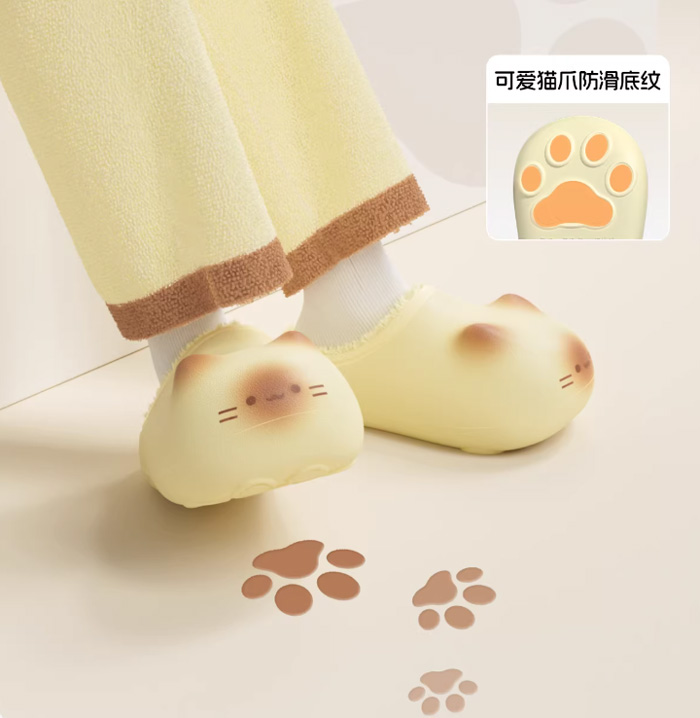 喵星人必备！chikoku可爱猫爪印棉拖鞋，让你的脚丫也卖萌 