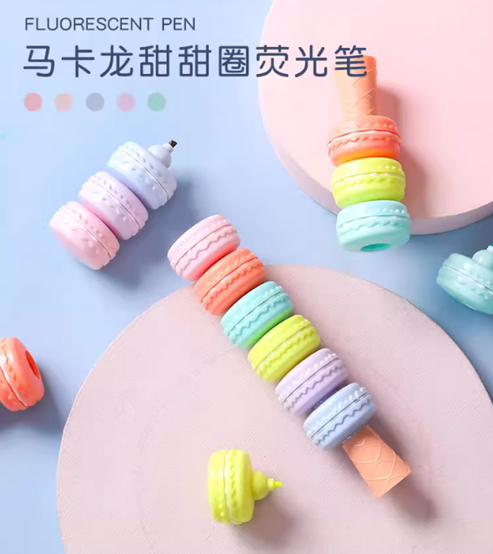 【可爱马卡龙荧光笔 记划重点标记笔】——学生党办公族的“彩虹魔法棒”,让笔记从此活色生香