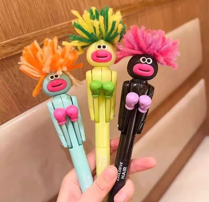 炸毛人拳击笔 创意减压卡通圆珠笔