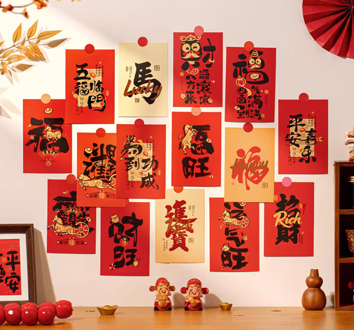 新年装饰品国风喜庆墙贴贺卡 乔迁宿舍氛围场景布置 