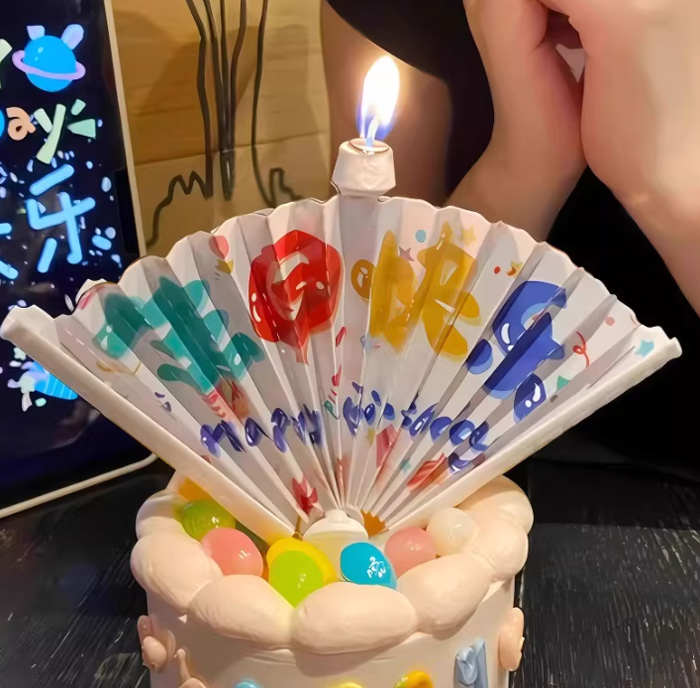 创意生日蜡烛扇形派对氛围感道具自动展开网红惊喜扇子 