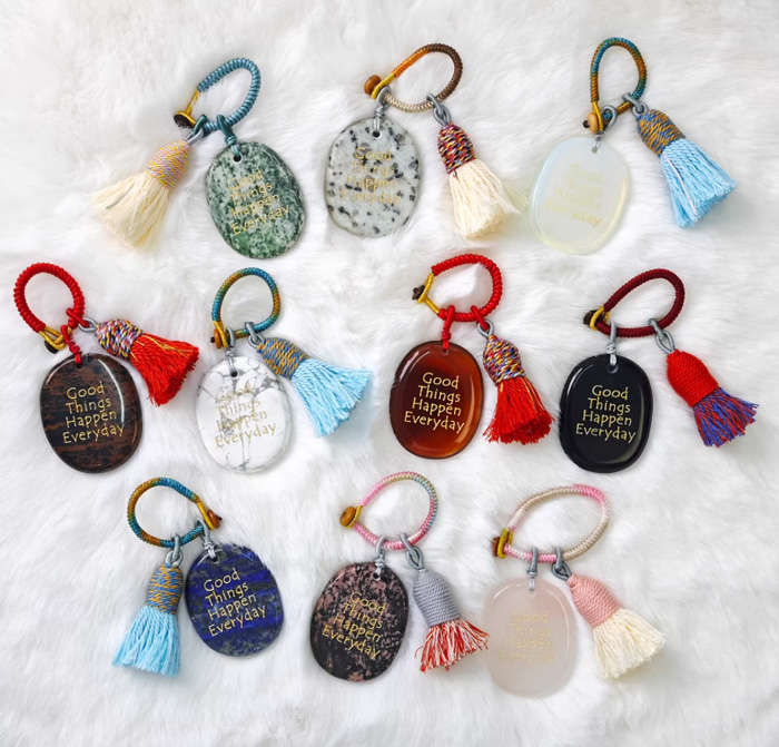 好事发生天然水晶掌心石钥匙扣 正能量解压石手工车挂包 