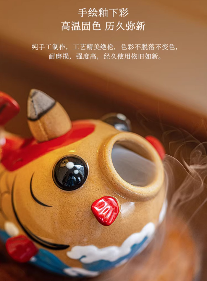 年年有鱼摆件情绪稳定不倒翁桌面倒流香炉 