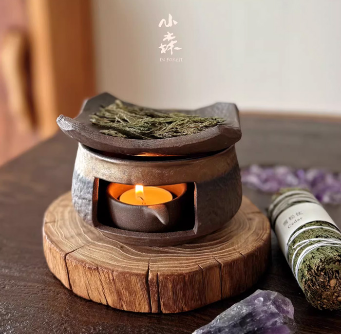 手作日式烘烤炉 陶瓷熏香植物雪松香薰炉