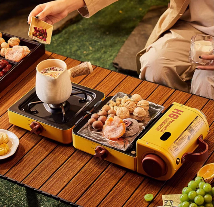 Haotaitai折叠双头卡式炉 户外便携防爆露营野炊炉