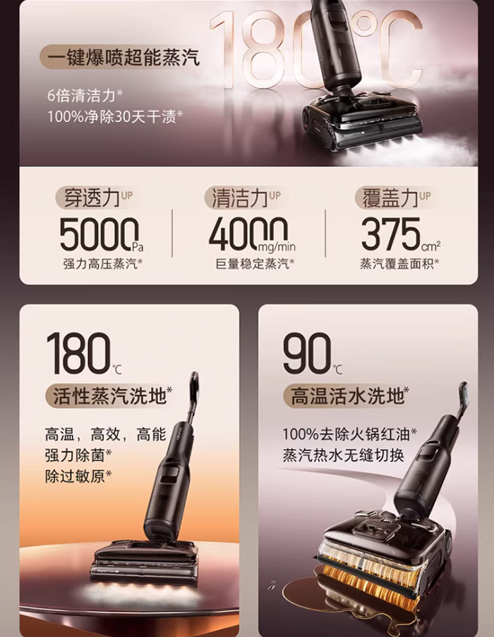 石头超能蒸汽热水洗地机A30ProSteam2.0全向助力0缠 