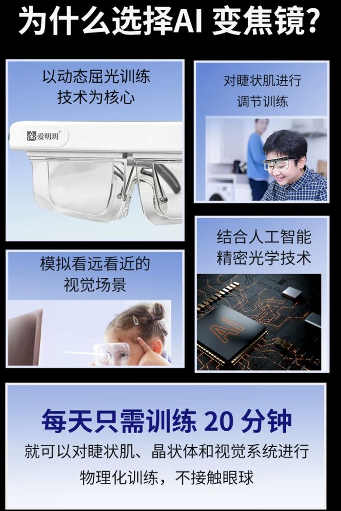 Alvarez变焦镜AI智能近视眼镜 动态屈光视觉训练 