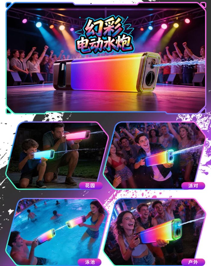 电动水枪玩具带灯光音效脉冲呲水枪大容量 
