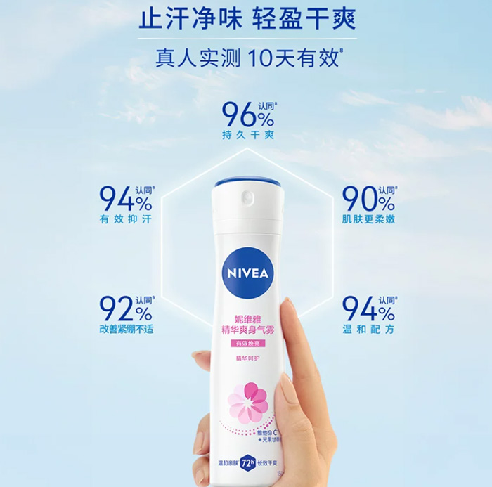 妮维雅女士精华爽身气雾腋下除臭去异味止汗露