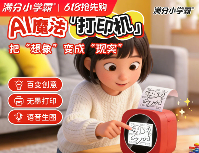 AI儿童打印机语音互动 贴纸图画早教智能魔法玩具