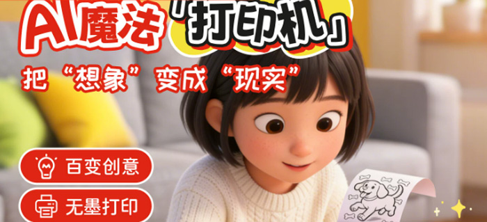 AI儿童打印机语音互动 贴纸图画早教智能魔法玩具