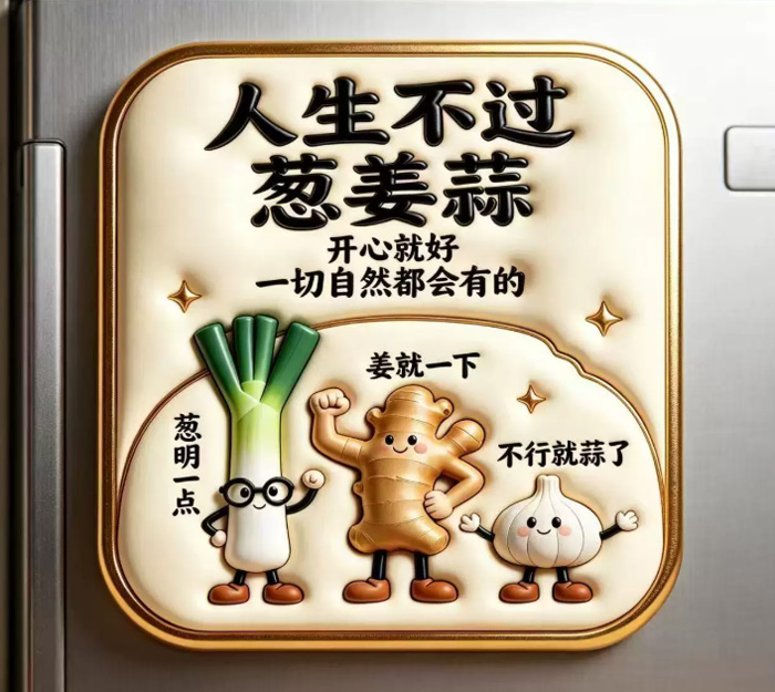 人生不过葱姜蒜亚克力平面磁吸冰箱贴 磁吸贴文创纪念品