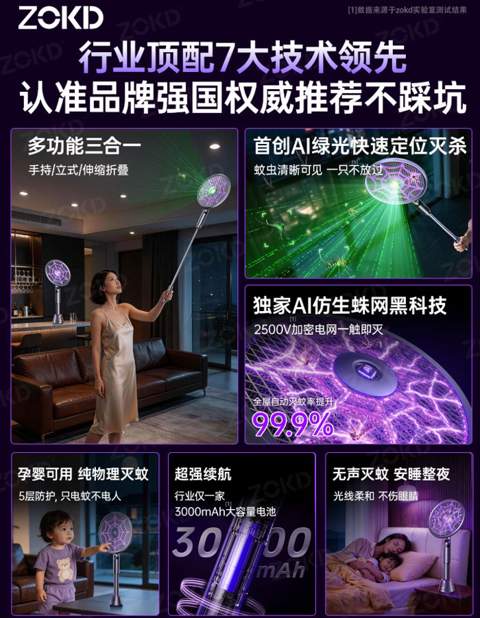 伸缩电蚊拍充电式家用超强力电网拍自动诱蚊灭蚊子