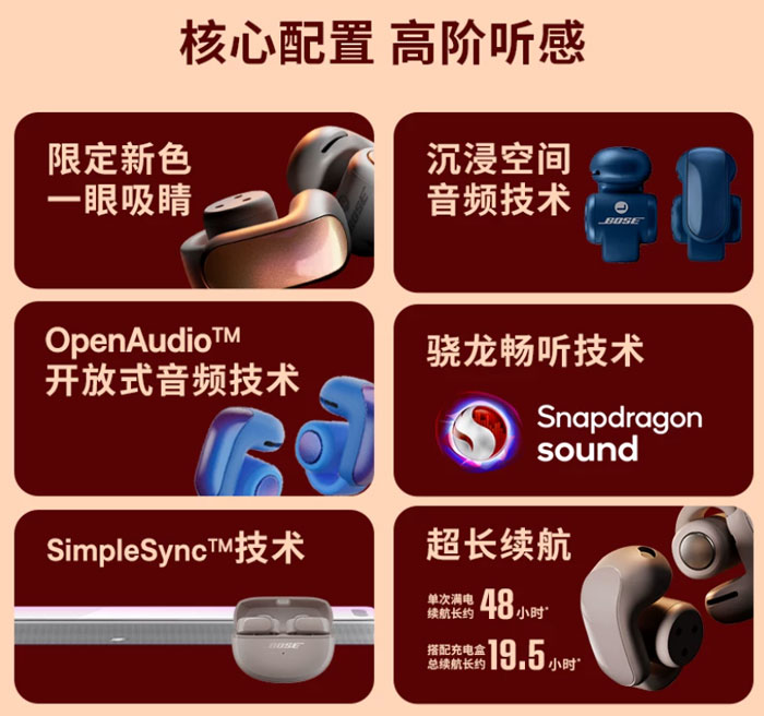 Bose Ultra开放式耳机 运动挂耳式无线蓝牙耳机 