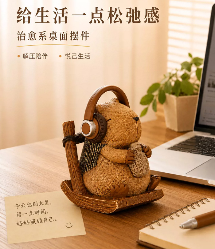 卡皮巴拉治愈系解压桌面摆件 办公室工位情绪稳定神器