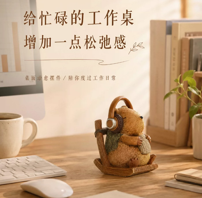 卡皮巴拉治愈系解压桌面摆件 办公室工位情绪稳定神器